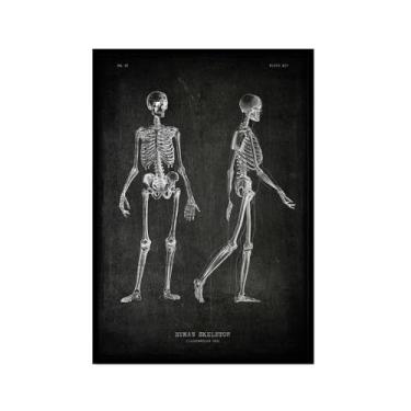 Imagem de Arte vintage de anatomia humana – pintura em tela de educação médica esqueleto humano gaiola cérebro coração anatomia pôster para decoração de casa de clínica hospitalar (SKU1,20.3x30.5 cm = (20 x 30