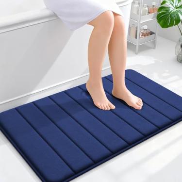 Imagem de OLANLY Tapete de banho listrado de espuma viscoelástica 91 x 61 cm, tapetes de banheiro absorventes super macios, secagem rápida, tapetes de chuveiro laváveis na máquina, tapete de banho, acessórios