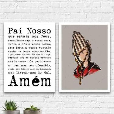 Imagem de Kit 2 Quadros Oração Pai Nosso 33X24Cm - Branca - Quadros On-Line