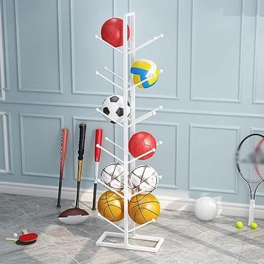 Imagem de Suporte de basquete, rack de armazenamento vertical de bolas de metal, suporte de armazenamento vertical adequado para salão de basquete, branco - 6 níveis