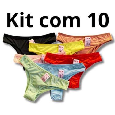 Imagem de Kit 10 Calcinha Adulta Femenina Lisa Tanga Microfibra/suplex - NoBrand