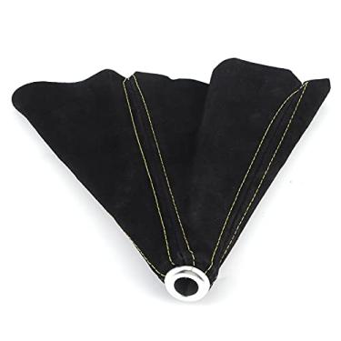 Imagem de Naroote Capa de Botão de Mudança de Camurça Elegante Polaina de Mudança de Engrenagem para a Maioria Dos Veículos, Mantenha Seu Carro Arrumado Acessório Interior (B (linha amarela))