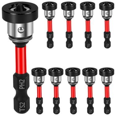 Imagem de 10 peças de chaves de fenda de posicionamento magnético, haste sextavada de 1/10.2 cm, conjunto de parafusos para drywall de 50 mm, brocas PH2 para placa de gesso, parafuso de haste sextavada, cabeça