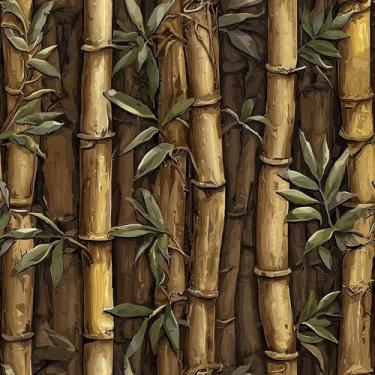 Imagem de HelloWall Papel de parede de bambu com pintura a óleo removível à prova d'água de vinil folhas de bambu fácil de cortar 44,5 cm x 998 cm