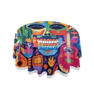 Imagem de Qilmy Toalha de mesa redonda de palmeira de treliça verde, 152 cm, resistente à água, à prova de derramamento, capa de mesa grande para jantar de reunião de família em ambientes internos e externos