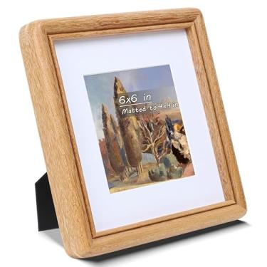 Imagem de Gdfmsc Moldura quadrada de 15 x 15 cm com tapete para 10 x 10 cm, madeira teca natural, canto arredondado feito à mão com vidro verdadeiro, moldura de parede e mesa para galeria de fotos vertical ou