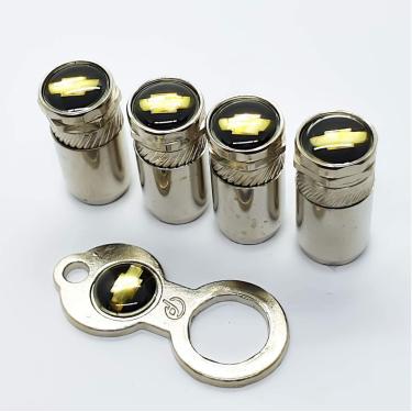 Imagem de Bico Tampa Pino de Válvula Antifurto Cromado Para Roda Emblema Chevrolet Dourado