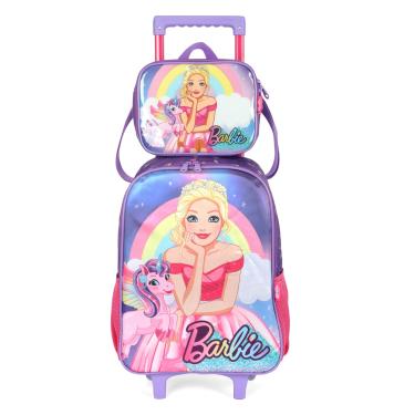 Imagem de Kit Mochila Rodas Lancheira Infantil Luxcel Barbie IC41422BB