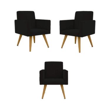 Imagem de Kit 03 Poltronas Decorativa Para Recepção Cor Preta Preto