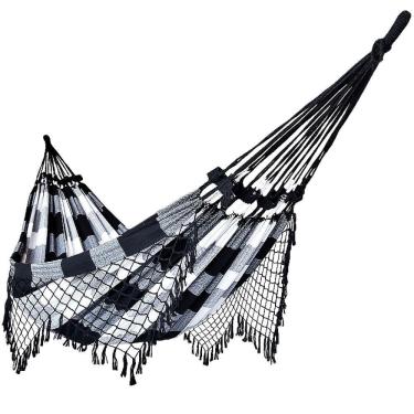 Imagem de Rede De Dormir Casal Balanço De Algodão preto Branco Xadrez