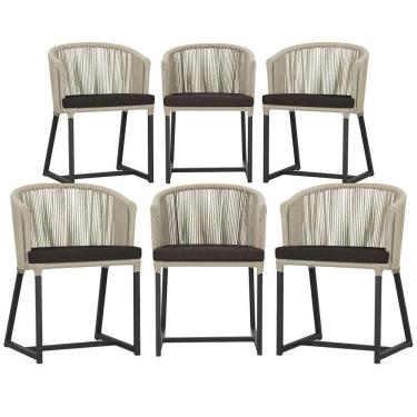 Imagem de 6 Cadeiras De Jantar área Noronha Preta E9 Trama  Rami