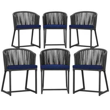Imagem de 6 Cadeiras De Jantar área Noronha Preta E10 Trama  Preto