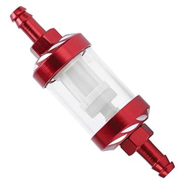 Imagem de Filtro de combustível de vidro, design de rosca destacável filtro de combustível de liga de alumínio para limpeza para carros ATV motocicleta(vermelho)
