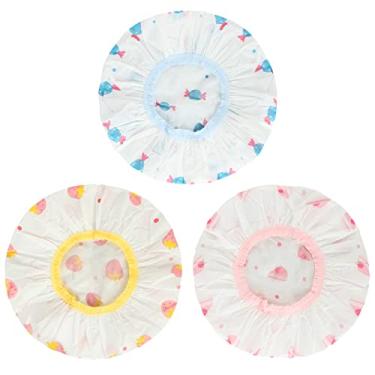 Imagem de Toucas de banho à prova d'água, 3 peças de touca de banho reutilizáveis de plástico para mulheres, crianças (comida)