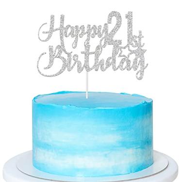 Imagem de Topo de Bolo de Aniversário de 21 Anos com Glitter Prata - Paroke & Bubble