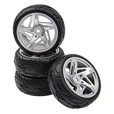 Imagem de HIRCQOO 5-Spoke 12mm Hex Hub Wheel Rims & Rubber Tires for HSP Tamiya HPI Kyosho 1/10 On-Road Touring Car,WLtoys 1/14 144001 Traxxas 1/16 Slash 1/18 A959B RC Buggy