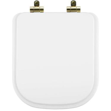 Imagem de Assento Sanitário Poliéster Soft Close Quadra Branco Para Vaso Deca Com Ferragem Dourada