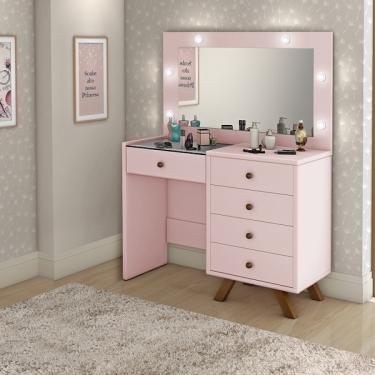 Imagem de Penteadeira Camarim Rosa Mdf Alto Padrão Led Espelho Luxo