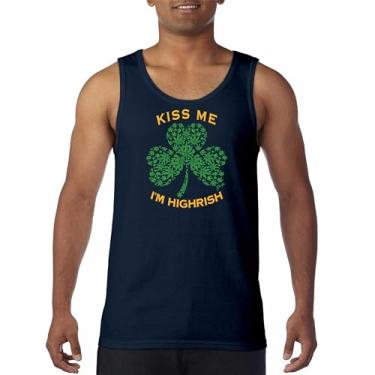 Imagem de Camiseta regata Kiss Me I'm Hirish Dia de São Patrício engraçada 420 Weed Smoking Paddy's Shamrock Irish Shenanigans, Azul marinho, M