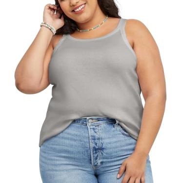 Imagem de Hanes Camiseta feminina Originals Plus Size com costas nadador, regata canelada de algodão, camisa sem mangas, Aço leve, 2X