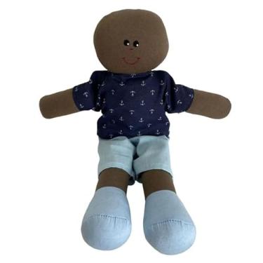 Imagem de Boneca de Pano Artesanal 30cm Nicho Pelucia Decoração Brinquedo Menina Menino (Léo - Careca Negro)