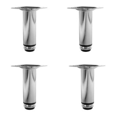 Imagem de Kit 4 Pé Para Móveis Regulável Redondo Cromado 8cm Aço - HD Ferragens