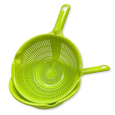 Imagem de Escorredores de cozinha e tigela com conjunto de par de alças. Fácil de usar, 1,3 litro, 20 cm tamanho prático, para massas, espaguete, baga, legumes, frutas, macarrão, saladas, feito no Japão (verde com alça)
