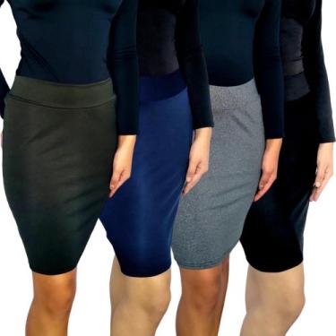 Imagem de Kit 4 Saias Femininas Lápis Moda Evangélica Cós Lisas Cores Sortidas S
