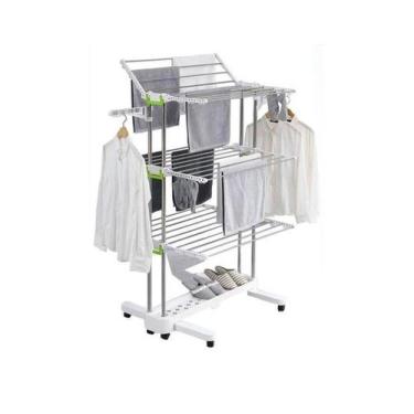 Imagem de Super Mega Varal De Chão Dobrável Aço Inox Resistente 8 Roda - Shark B