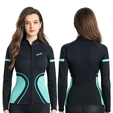 Imagem de GoldFin Roupa de mergulho feminina de neoprene de 2 mm, roupa de mergulho feminina de manga comprida para hidroginástica, mergulho, surfe, caiaque, natação em água fria (top preto, PP)
