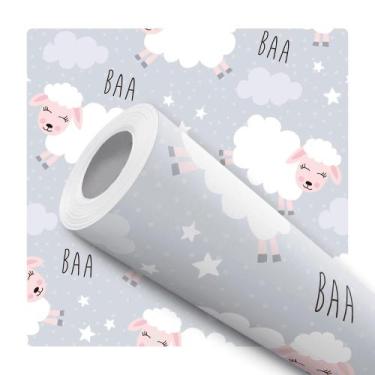 Imagem de Papel De Parede Vinílico Ovelha Nuvem Infantil Quarto 5m - Signmaq, 5 