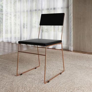 Imagem de Cadeira de Jantar Málaga Assento material sintético Preto Base Cobre -