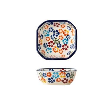 Imagem de Prato quadrado criativo e personalizado desenhado à mão prato de molho doméstico, lanche retrô molho de soja pequeno prato - sombra de flor colorida prato quadrado de 11,4 cm
