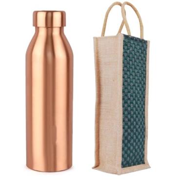 Imagem de Soulvinee Garrafa de água de cobre com bolsa de transporte de juta, garrafa de quarto, artigos de bebida, utensílios de bebida, design elegante, moderno e elegante, peças 1
