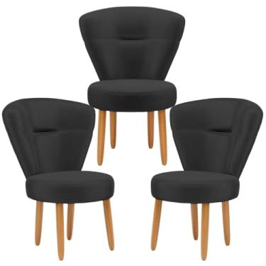 Imagem de Kit 3 Cadeiras para Estúdio de Beleza Camarim Tecido Veludo Confortavel Pés de Madeira (Preto)