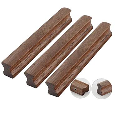 Imagem de Puxadores de madeira, barra T, puxador de madeira, alça em forma de laço, alça sólida para gavetas, móveis, porta, armário, gaveta, guarda-roupa, armário de madeira (comprimento de nogueira preta 160