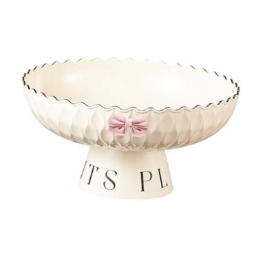 Imagem de WeiLaiKeQi Centro de mesa para fruteira, elegante, ondulado, com furos de drenagem, pedestal, tigela para mesa de jantar, sobremesa, fazenda, Creme Branco