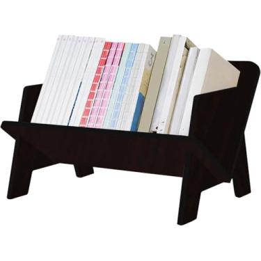 Imagem de Fox Claw Estante de madeira para sala de estar/casa/escritório, prateleira organizadora de livros de mesa, suporte de armazenamento para CDs/revistas/livros (marrom, 34,5 cm)