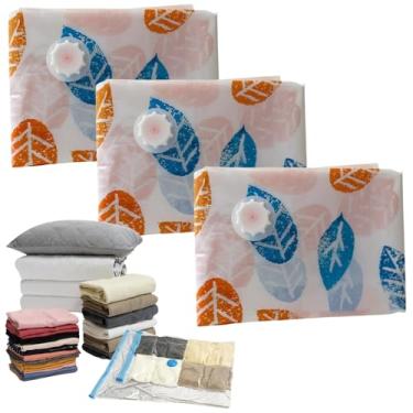 Imagem de Kit 3 Saco Sacola à Vacuo Reduz Volume Roupa Cobertores 68x98cm Organizador Armário Economize Espaço (Folha)