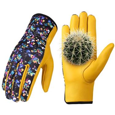 Imagem de Bamllum Luvas De Couro Para Jardinagem Femininas - Capinar, Cavar, Plantar, Varrer E Podar (Padrão Floral Roxo)