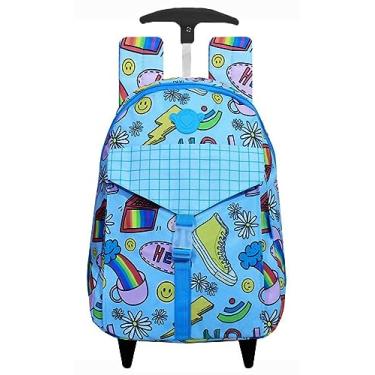 Imagem de Mochila Escolar Rodinhas Feminina Juvenil Infantil Estampada Envelope Notebook Impermeável Winth Azul