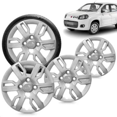 Imagem de Kit 4 Calotas Uno Way 13 A 15 Aro 13 Prata Cubo Baixo Grid