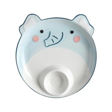 Imagem de Generic Prato de jantar de cerâmica animal de desenho animado infantil, dupla finalidade em compartimentos, com ingredientes de imersão de alimentos coexistentes (elefante), normal