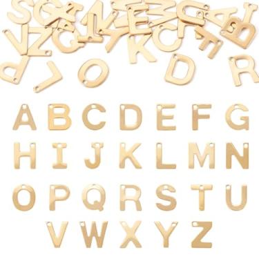 Imagem de Beadthoven 26 peças de pingentes de letras douradas, pingentes de aço inoxidável com inicial A-Z do alfabeto, corte a laser, letra maiúscula, abc, pingentes de metal para fazer joias, colar faça você