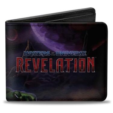 Imagem de Carteira Masters of the Universo, dobrável, MOTU Revelation He Man e Battle Cat Pose e logotipo, couro vegano