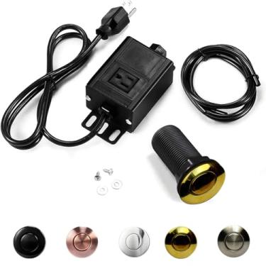 Imagem de Kit de interruptor de ar para eliminação de lixo, botão de pressão para triturador de lixo na parte superior da pia para descarte de resíduos, interruptor de ar dourado liga/desliga de 6 cm, botão de