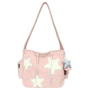 Imagem de Bolsa tiracolo Star para mulheres, bolsas de veludo cotelê, bolsa carteiro estética Y2K, casual, de ombro, Hobo, para trabalho, faculdade, rosa, Medium
