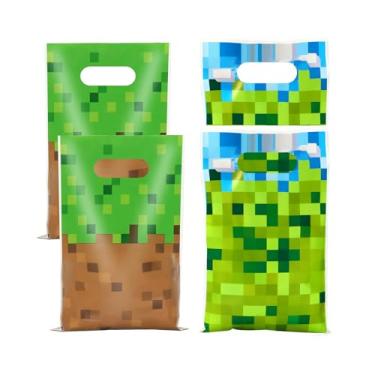 Imagem de Sacos de lembrancinha de festa com tema de videogame Pixel, 40 peças de sacolas de presente Boom de plástico para doces com alças para crianças, meninos, meninas, jogadores, artigos de festa de