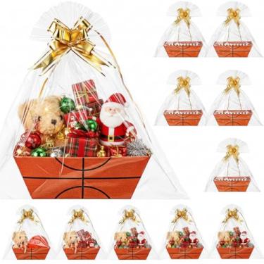 Imagem de Fullhawl 12 conjuntos de cestas para presentes, cesta de presente vazia para festa de basquete, caixa de presente de papel com sacos de celofane, bandeja de cesta de basquete, embalagem de presente de