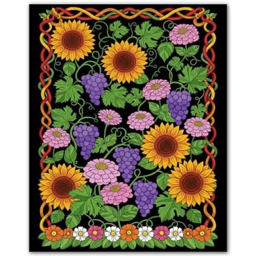 Imagem de ZUKIY Pôster vibrante de jardim brilhante - Impressão de arte difusa colorida 20 x 25 sem moldura - Pôster de colorir estilo veludo para adultos ou crianças - Decoração de parede inspirada em feltro